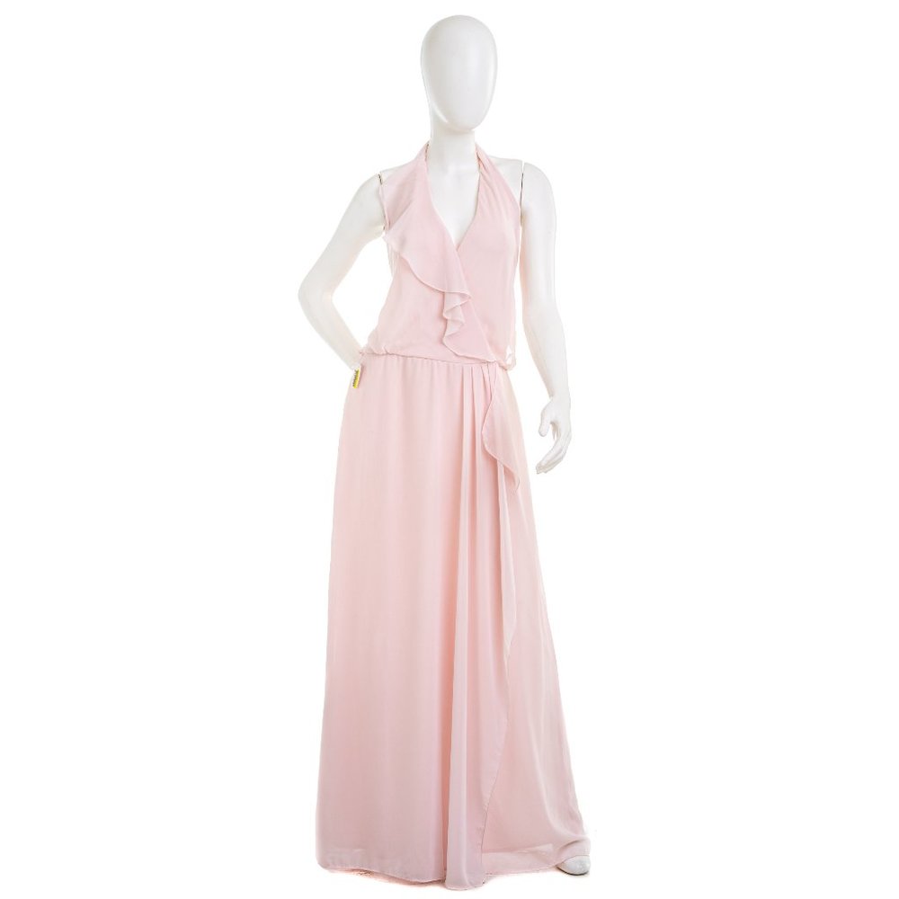 AMSALE NOUVELLE Pink Halter Chiffon Gown LARGE